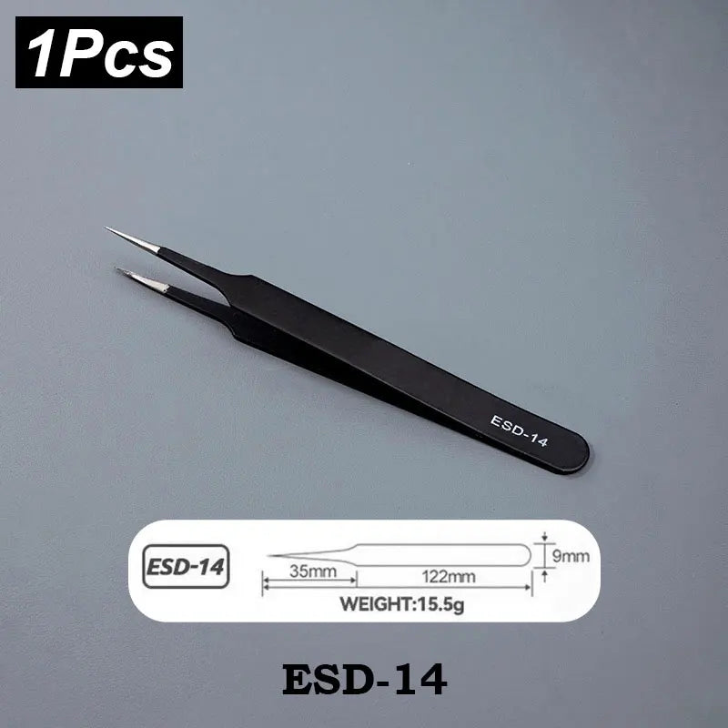 ESD Stainless Steel Tweezers 6Pcs Set Precision Maintenance Industrial Repair Curved Tool Home Working Model Making Hand Tool