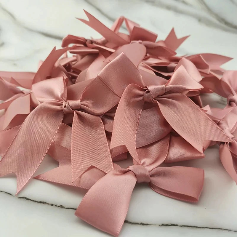 (50pcs) 1 Inch Fresh Pink Ribbon Bows Polyester Satin Bow Flower DIY Craft Decoration