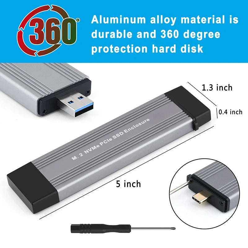 SAMGET M.2 SSD Case M.2 to USB 3.1 Gen 2 10Gbps Aluminum Case USBC USBA to NVMe PCIe External Enclosure for M2 NVMe SSD