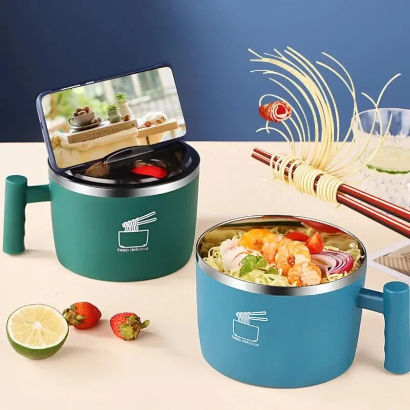 Stainless steel best-selling instant noodle bowl with lid, a sealed and portable draining bowl, suitable for kitchen utensils, a