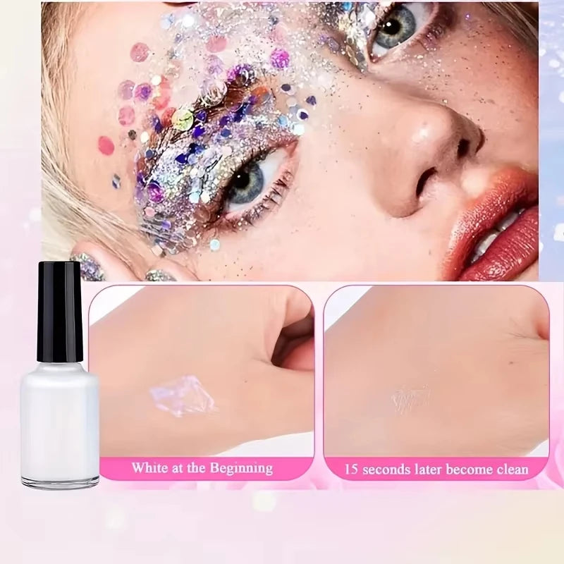 12 Colors of Glitter DIY Flash Tattoo,Includes Multiple Tattoo Templates Glue Brushes Set,DIY Glitter Cartoon Sticker Tattoo Set