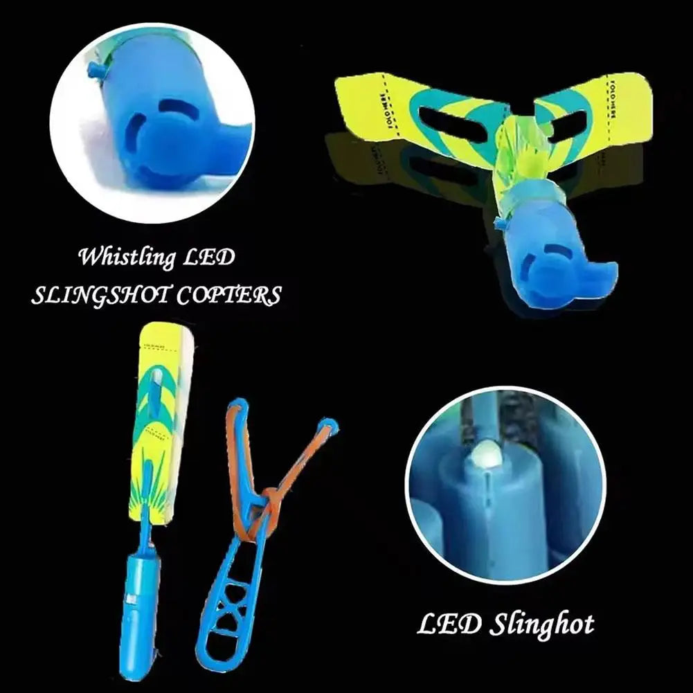 5PCS LED Slingshot Flying Copters Light-Up Arrow Rocket Toys, Outdoor Party Favors Glow in The Dark Helicopters for Kids