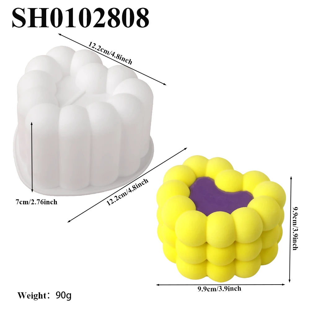 Heart Shaped Cylindrical Square Texture French Mousse Cake Mould Silicone Soap Mold Jelly Pudding Dessert Tools Kitchen Bakeware