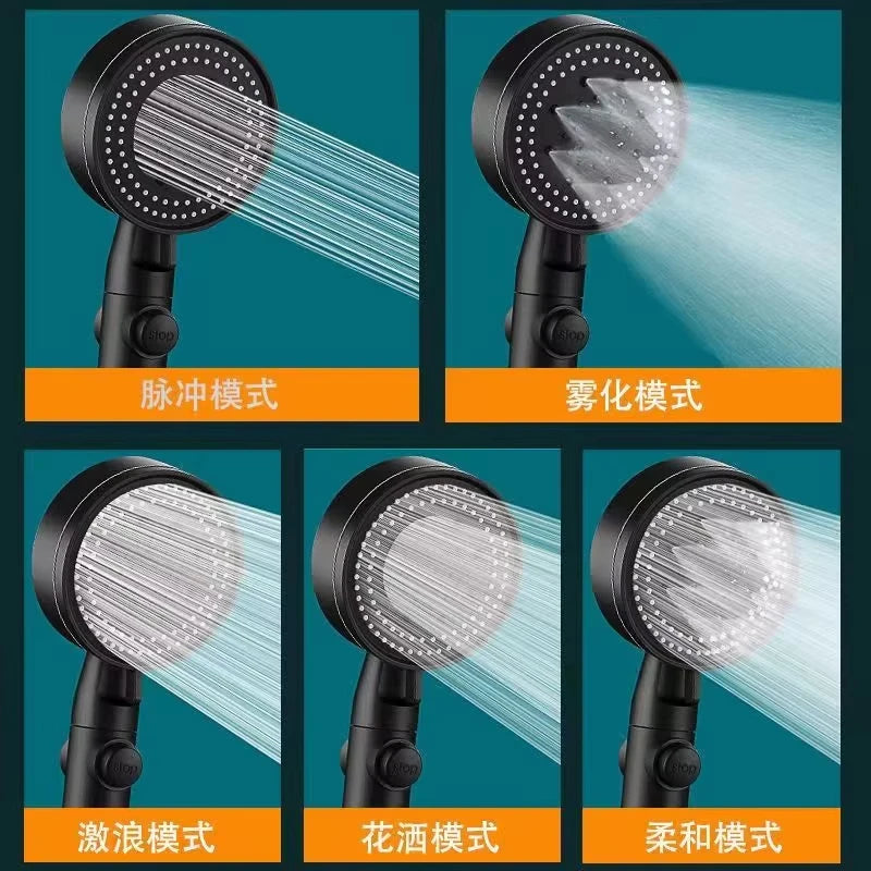 This multi-functional, height-adjustable shower head features 5 modes, adjustable water flow, and a one-touch stop function.