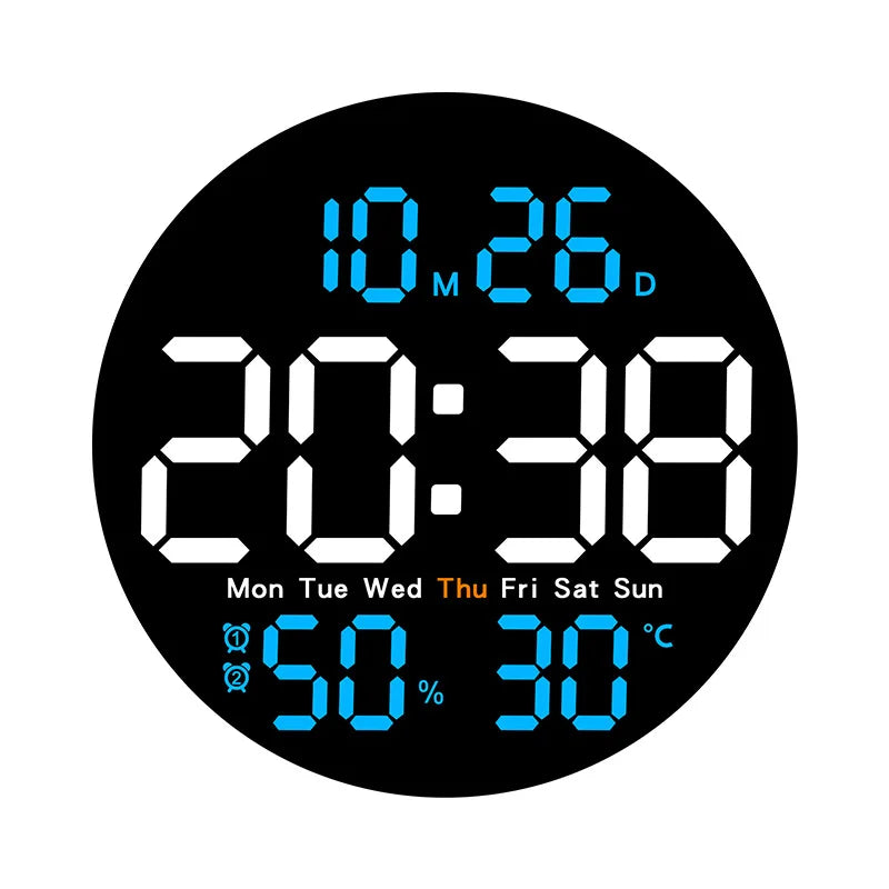 Digital LED Wall Clock with Dual Alarms,Calendar,Temperature and Humidity. Brightness Adjustable
