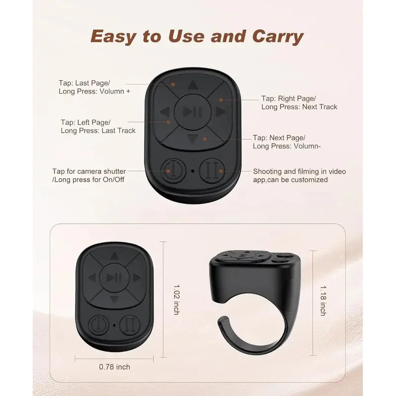 Remote Control Is Suitable for iPhone iPad Bluetooth Page Turning Ring Roller Both Camera Remote Control Function Compatible
