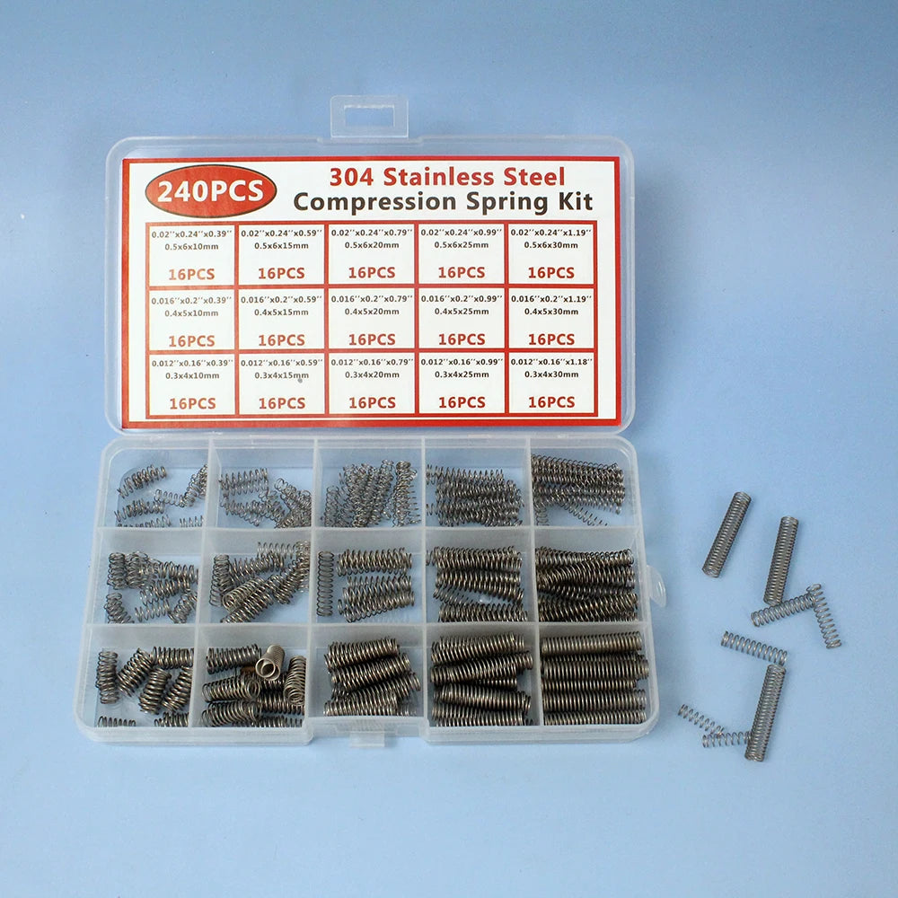 Professional 240pcs Springs Assortment Kit with 15 Sizes Stainless Steel Galvanized Mini Compression/Extension/Torsion Springs