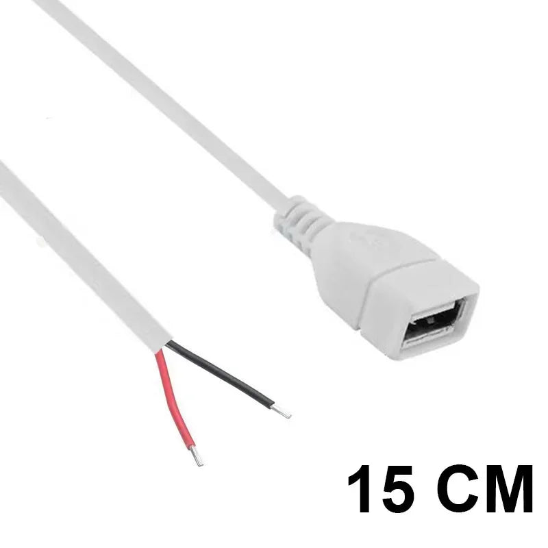 USB A Male 2 Pin Bare Wire USB 5V 3A Pigtail Open End Power Cable for Small Fan USB Equipment Installed Replace Repair DIY Cord