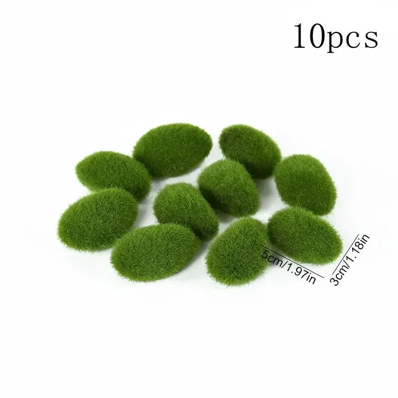 10Pcs Artificial Moss Stone Green Moss Balls Moss Rocks DIY Micro Landscape Flower Pot Garden Decor Crafts Xmas Ornament Gifts
