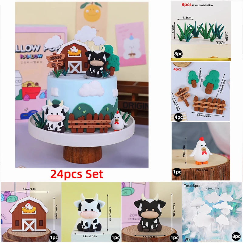 Farm Critters Cake Topper Yaks Ponies Sheep Piglets Chickens Farm Greenhouse Wooden House Boy Girl One Birthday Cake Decorations