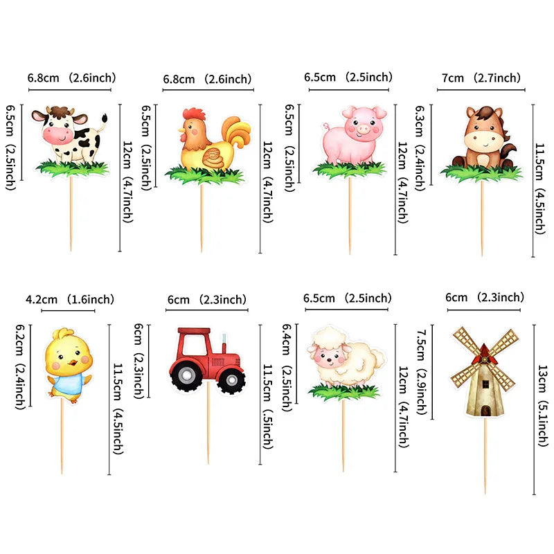 Farm Critters Cake Topper Yaks Ponies Sheep Piglets Chickens Farm Greenhouse Wooden House Boy Girl One Birthday Cake Decorations