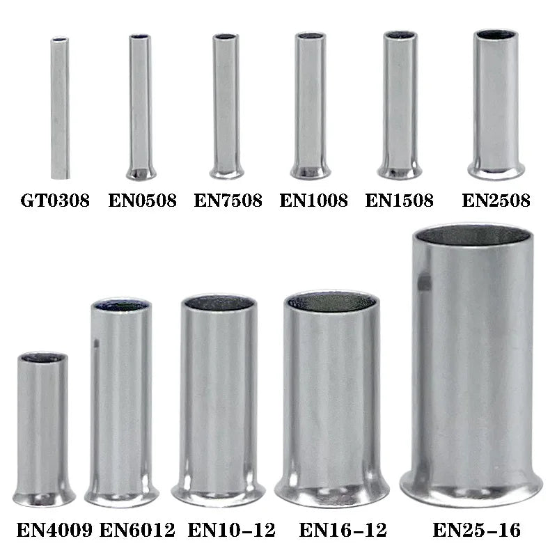 500-2000PCS Cord End Terminals Pure Copper Tubular Crimp Terminal EN0308 7508 1508 2508 4009 6012 Non Insulated Wire Connectors