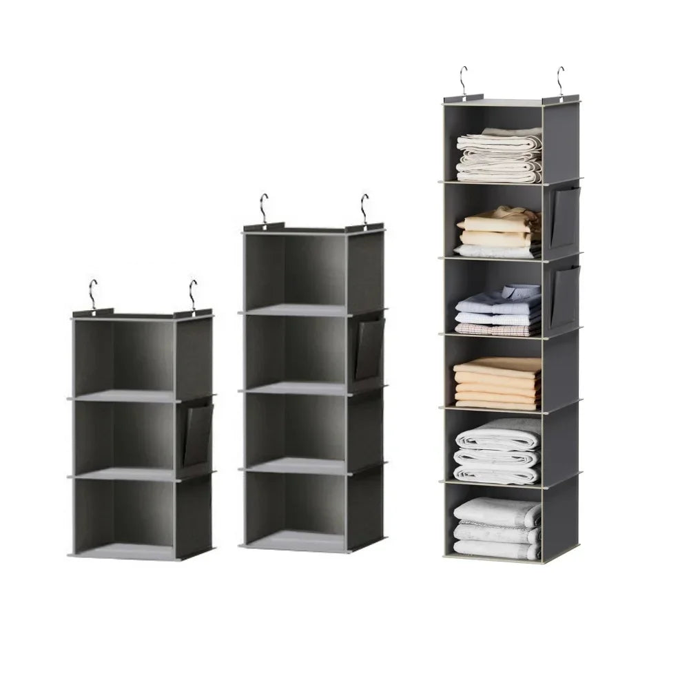 Hanging Closet Organizer, 6-Shelf Wardrobe Storage Bag with Hooks, Space Saving Foldable Fabric Shelves for Bedroom Dorm Travel