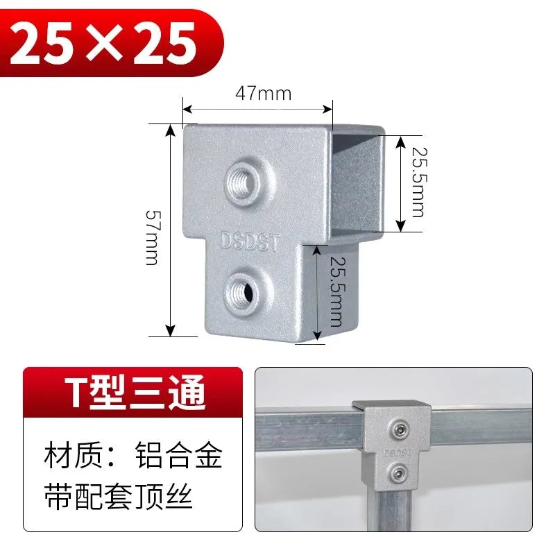 20/25/30mm Square Tube Connectors Galvanized Aluminum Alloy Square Tube Connector Tee Fasteners Square Steel Fixed Clips
