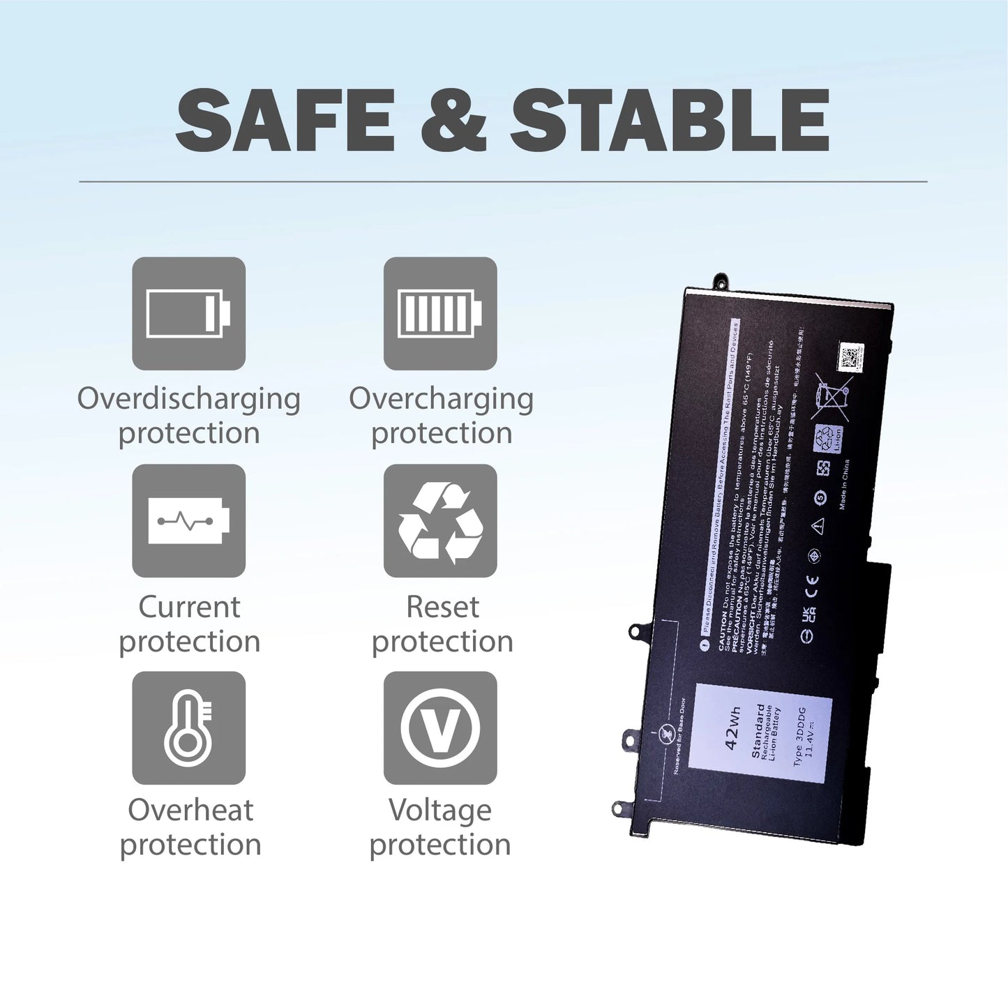 3DDDG 45N3J 42Wh 3684mAh Laptop Battery for Dell Latitude E5280 E5480 E5580 E5290 E5490 5280 5288 5290 5480 5488 5490 5491 5495