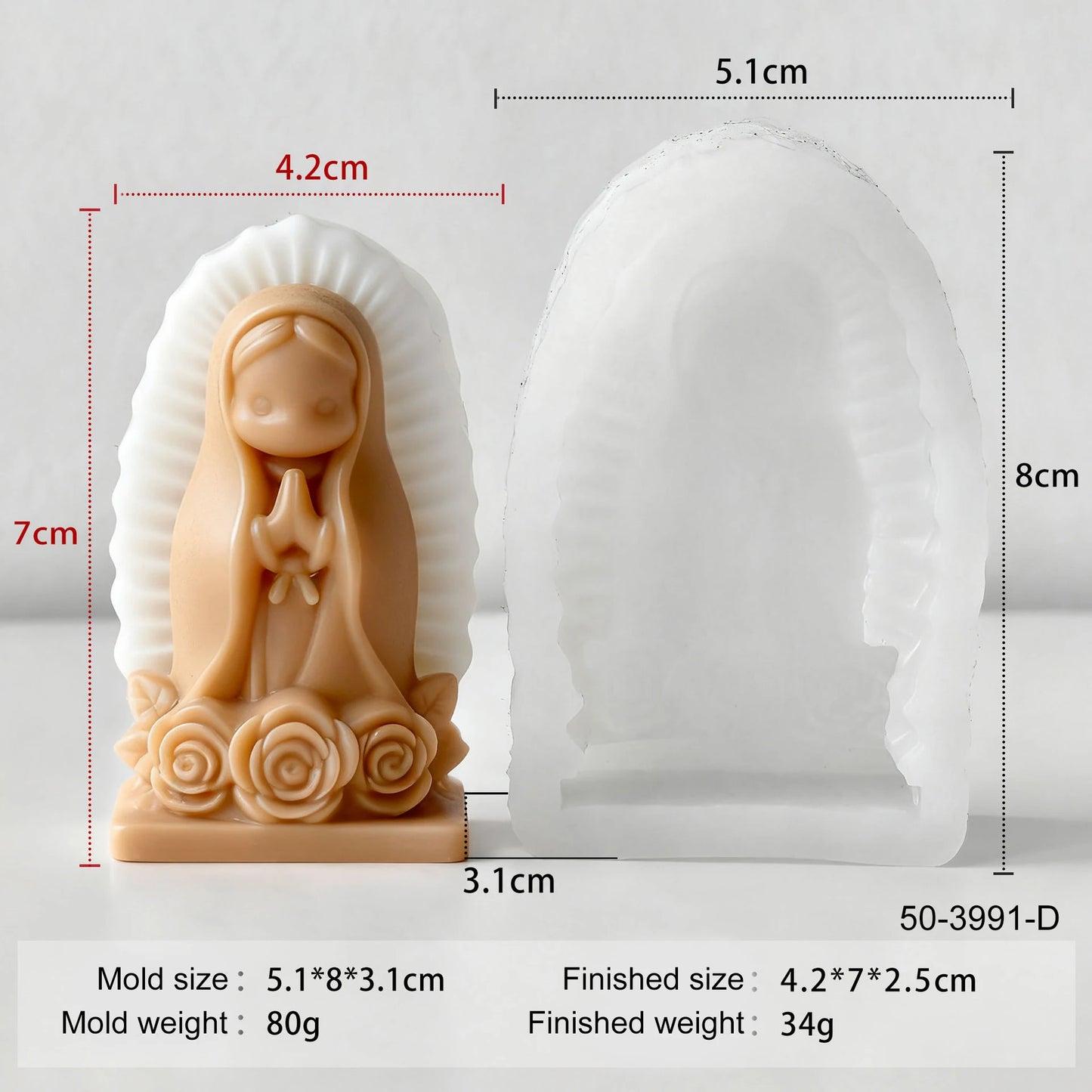Praying Girl Candle Silicone Mold Prayer Virgin Mary Aroma Soap Plaster Wax Clay Craft Ornaments Making Mold Home Decor