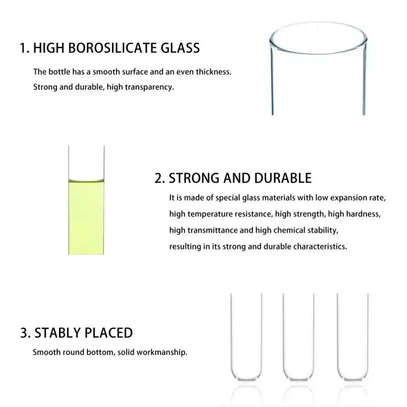 5pcs Borosilicate Glass Test Tubes, 75-300mm clear U-Bottom for Laboratory Science Experiments & School Education Supplies