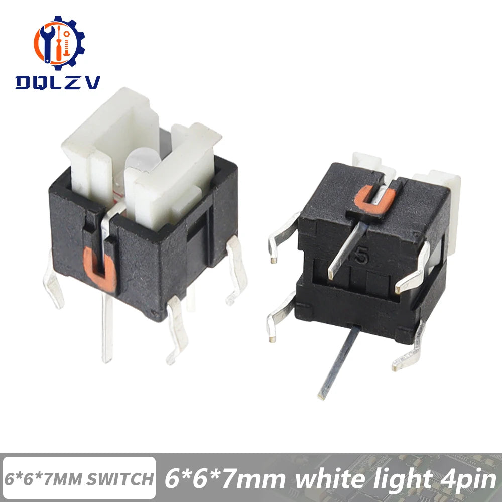 5/10Pcs 6*6mm Through Hole Micro Push Button Tactile Momentary Switch With LED Green Yellow Red White Blue 6*6 6X6