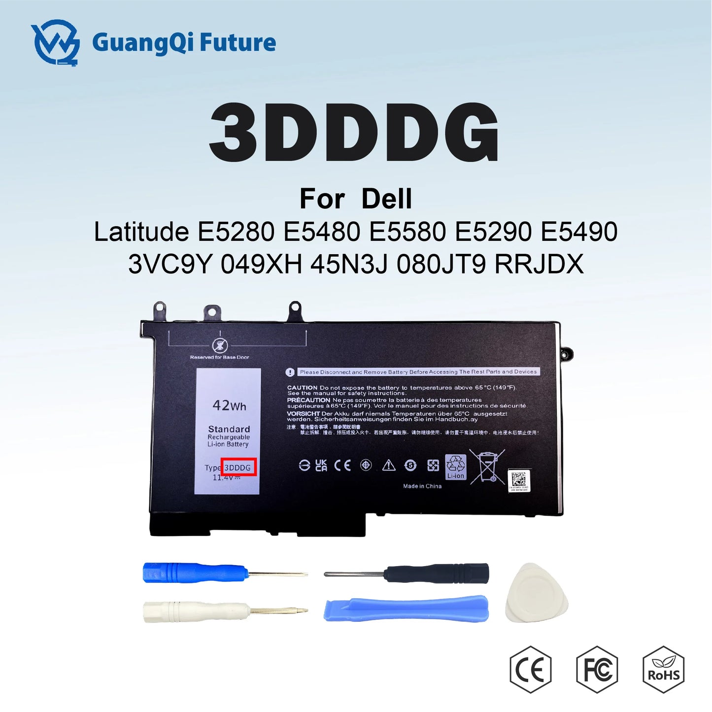 3DDDG 45N3J 42Wh 3684mAh Laptop Battery for Dell Latitude E5280 E5480 E5580 E5290 E5490 5280 5288 5290 5480 5488 5490 5491 5495