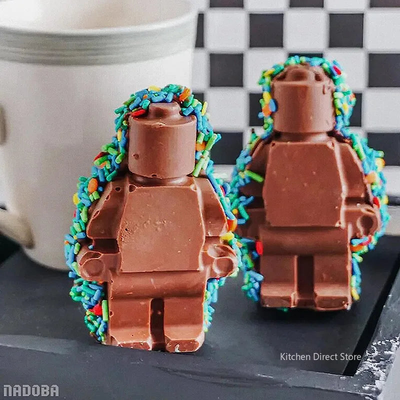 1/6PCS Block Silicone Mold Building Brick Robot Chocolate Jelly Ice Cube Tray Cake Decoration Cupcake Topper Kids Birthday Party