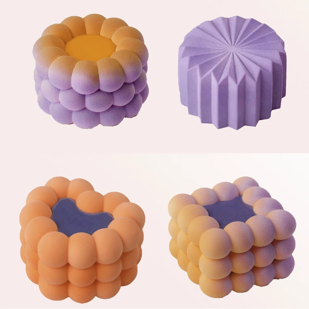 Heart Shaped Cylindrical Square Texture French Mousse Cake Mould Silicone Soap Mold Jelly Pudding Dessert Tools Kitchen Bakeware