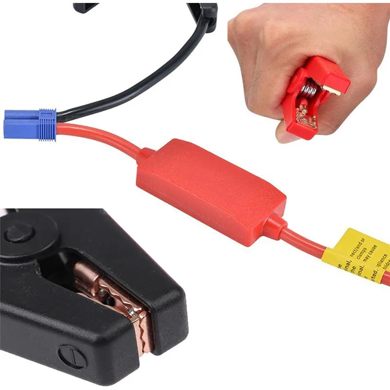 Car Jump Starter Cable with EC5 Plug Connector Clamps Reverse Charge Prevention Auto Battery Booster Emergency Start Module