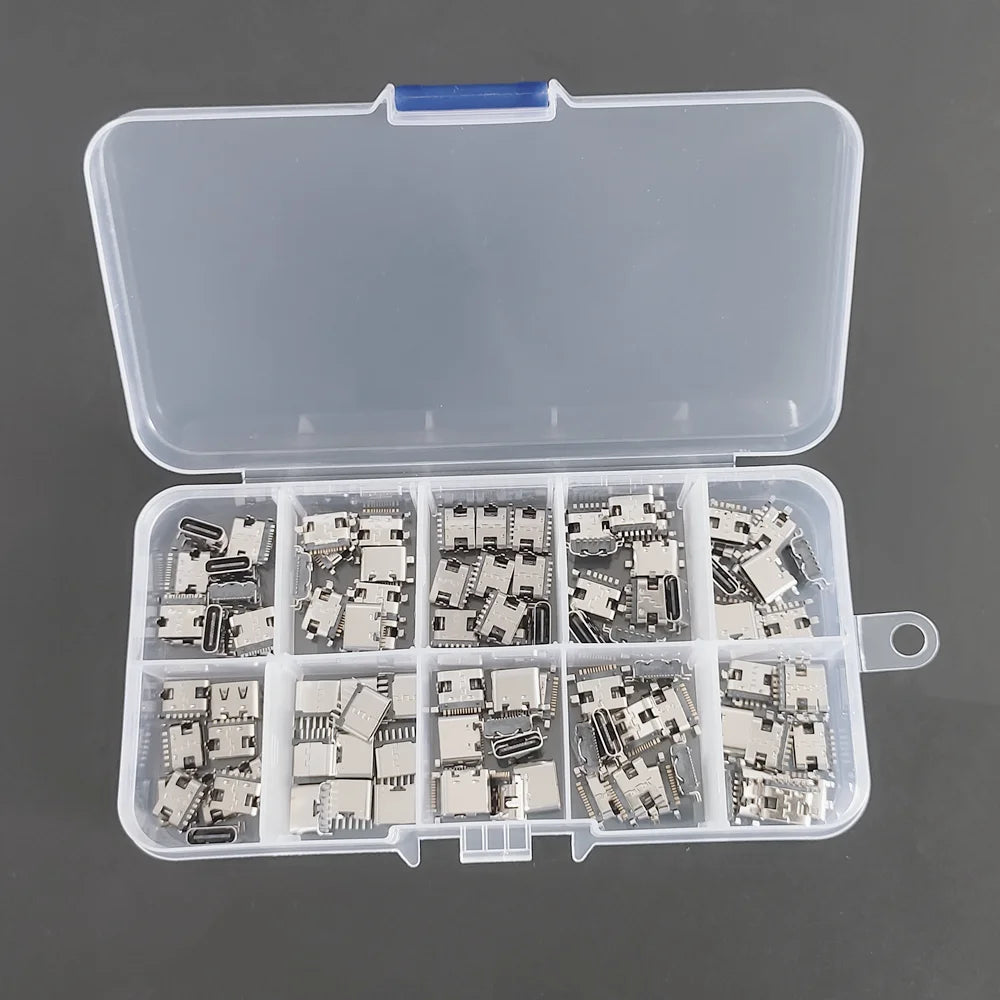 100Pcs/box 10Models USB Type C Female Socket 6/16 Pin Connector Soldering SMD SMT PCB DIY Repair USB Type-C Adapter