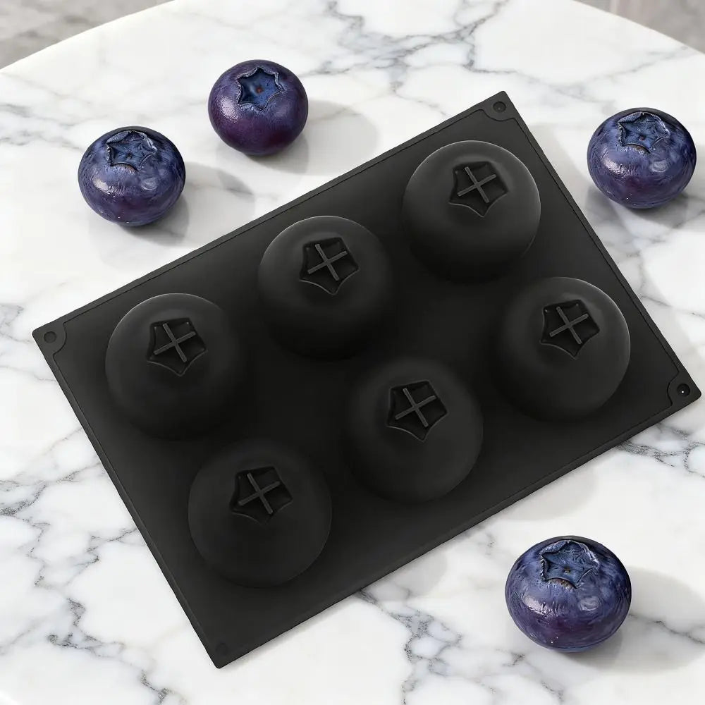 6 Cavity Blueberry Mousse Cake Mold Heat Resistant Flexible Fruit Shaped Dessert Mold Food Grade Silicone BPA Free