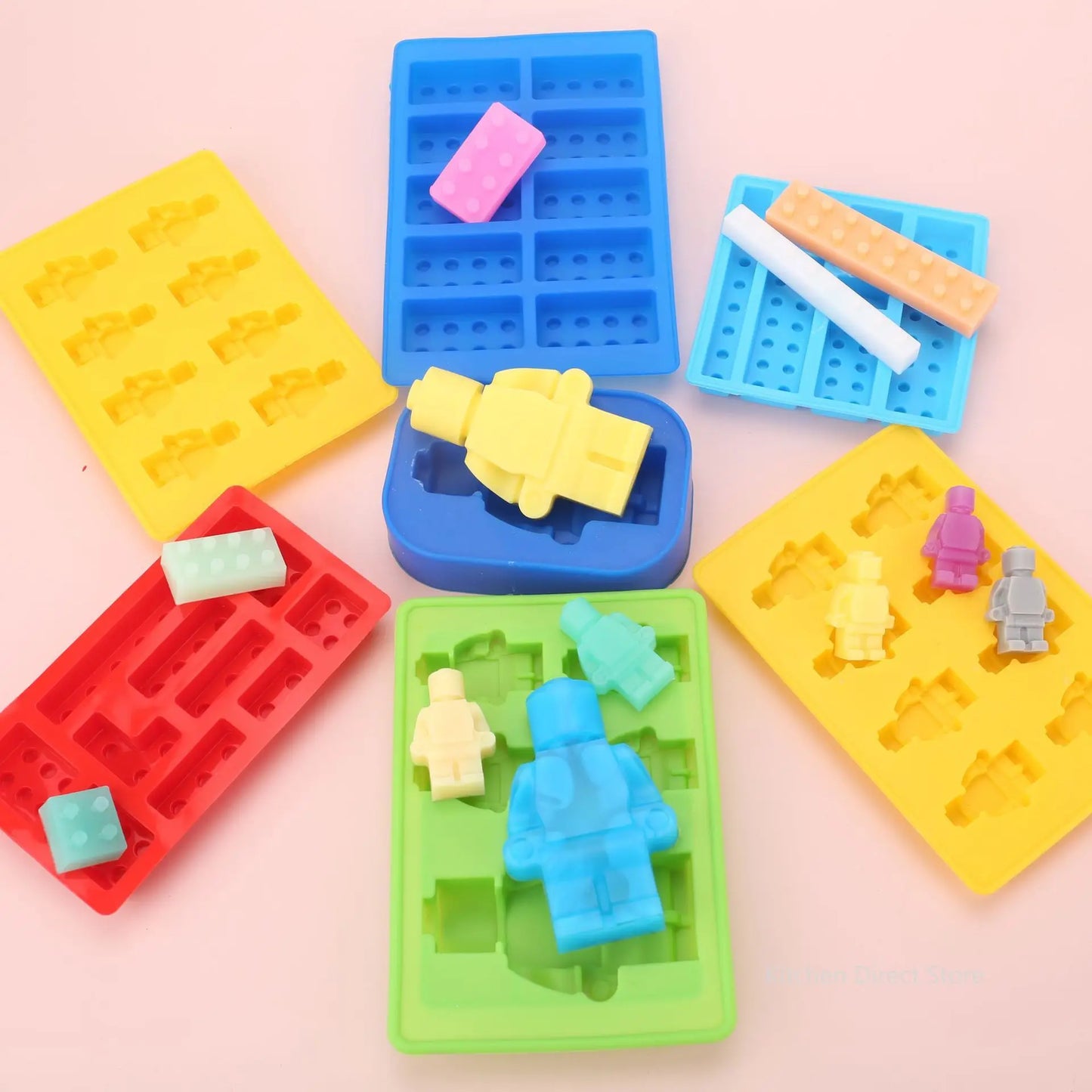 1/6PCS Block Silicone Mold Building Brick Robot Chocolate Jelly Ice Cube Tray Cake Decoration Cupcake Topper Kids Birthday Party