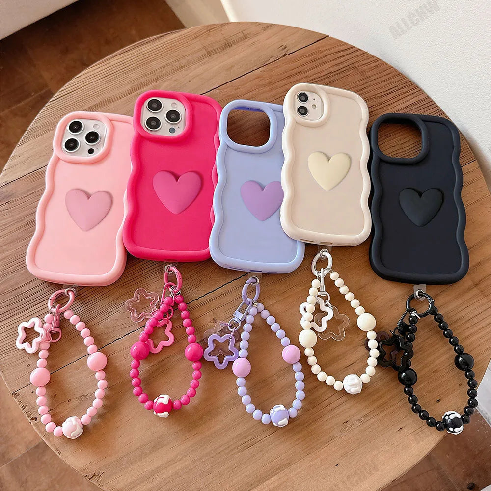 3D Love Heart Wave Border Soft Case For iPhone 16 15 14 Plus 13 12 11 Pro Max X XR XS MAX 6S 6 7 8 Plus SE2 SE3 SE 2020 Cover