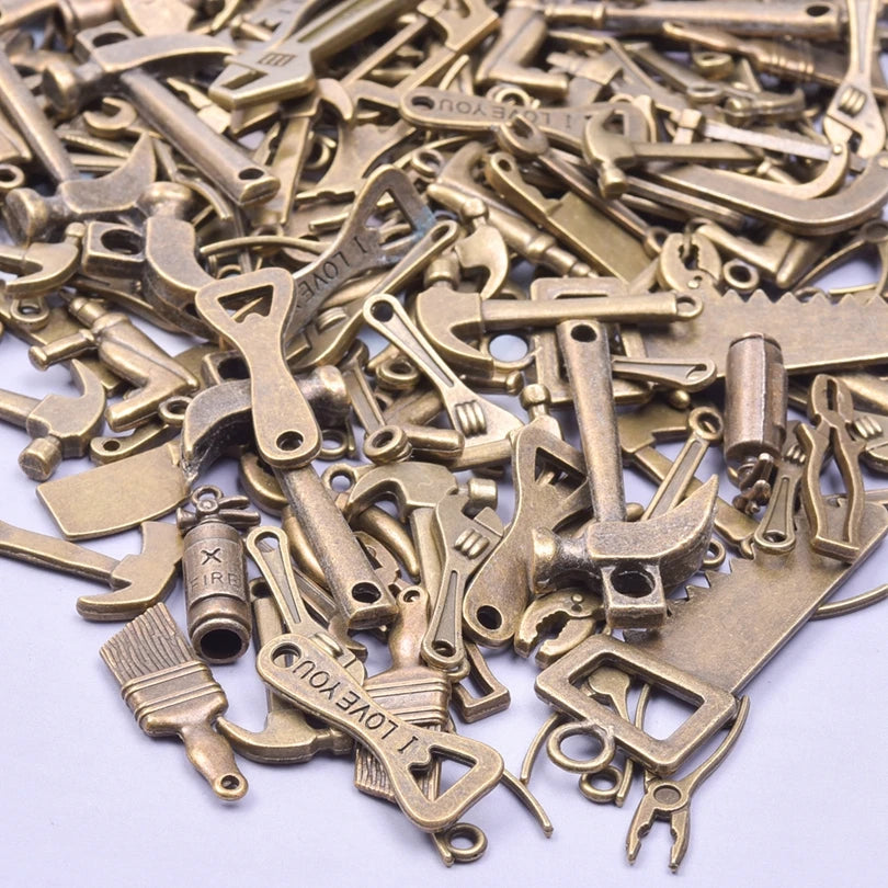 20PCS Steampunk Charm Alloy Tools Mixed Antique Bronze Spanner,Ruler,Hammer Pendants DIY Craft Jewelry Making Supplies Accessory
