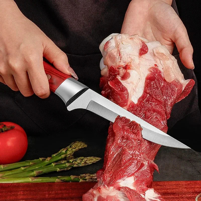 Stainless Steel Kitchen Meat Cleaver Boning Knife Fruit Paring Knife Plastic Handle Pork Beef Sheep Fish Cutter Knife with Cover