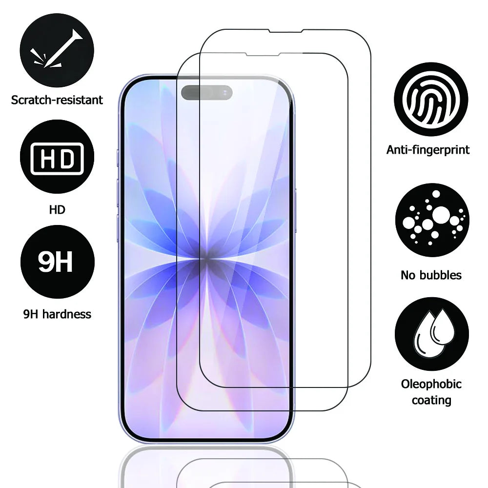 HD Tempered Glass for iPhone 17 16 Pro Max 18 16e 15 14 13 12 Mini 11 Air Screen Protector for iPhone X XR XS 7 8(No Black Edge)