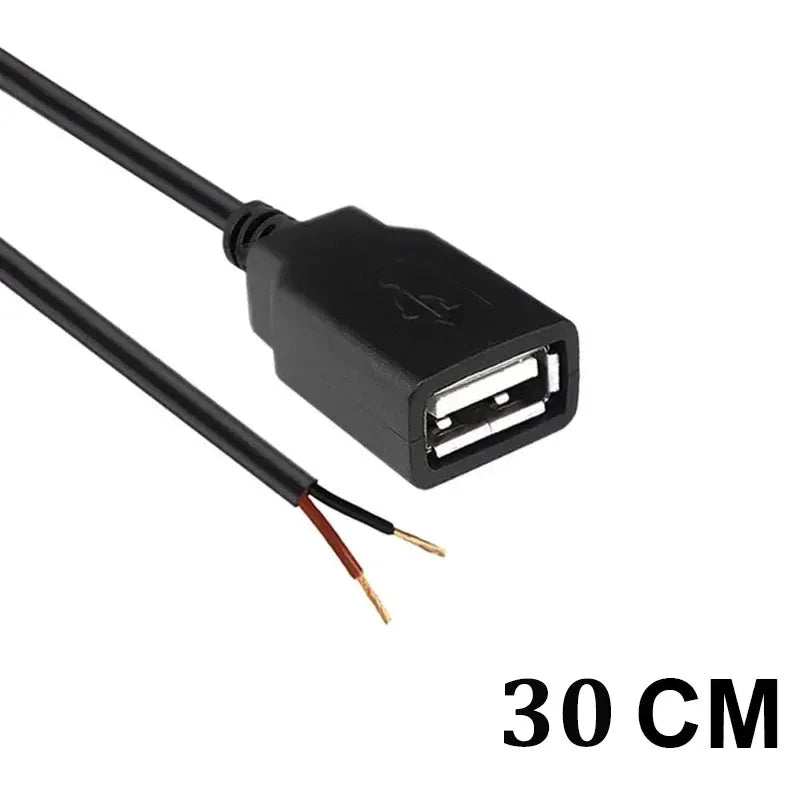 USB A Male 2 Pin Bare Wire USB 5V 3A Pigtail Open End Power Cable for Small Fan USB Equipment Installed Replace Repair DIY Cord