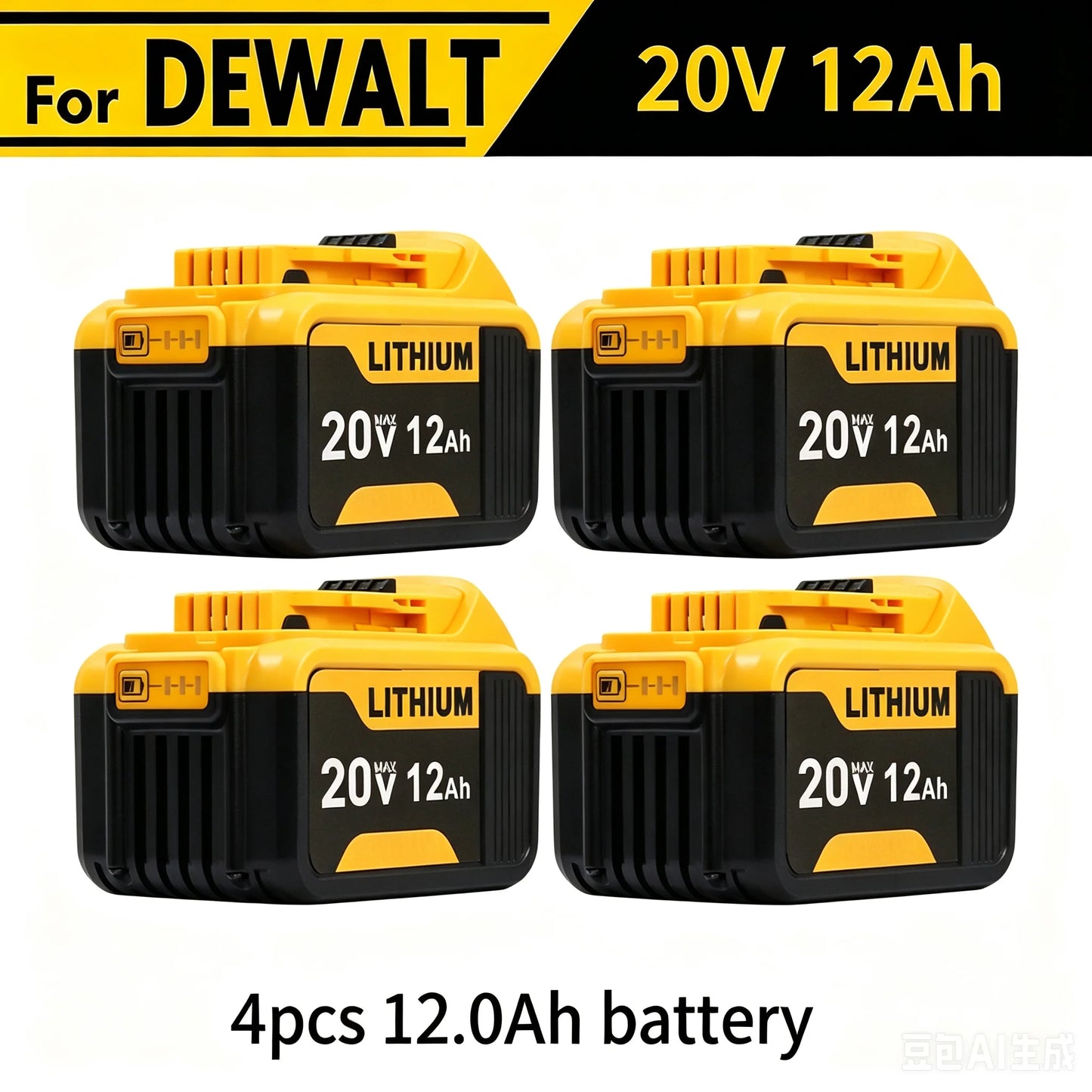 20V 12.0Ah Battery Replacement for Dewalt 20V MAX Lithium ion DCB200 DCB204 DCB205 DCB206 DCB612 Cordless Power Tool - 1/2/4 Pack Options