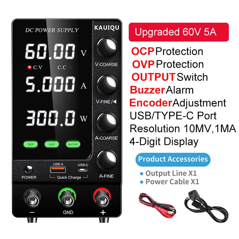KUAIQU Official DC Power Supply Variable, 30V 60V 120V Adjustable Regulated Lab Power Supplies with OCP/OVP/Output/Encoder