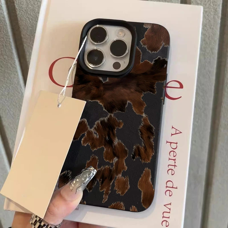 Creative Milk Cow Pattern Lychee Texture Phone Case For iPhone 17 16 15 14 13 12 11 Pro Max 17 Air 15 Plus X XS 16E Soft Cover