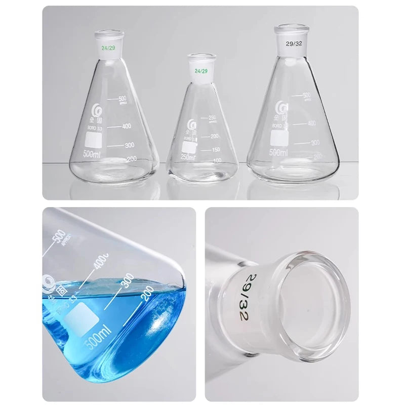 Lab 25ml-2000ml High Borosilicate Glass Triangular Flask with Standard Mouth 19# 24# 29# Conical Flask