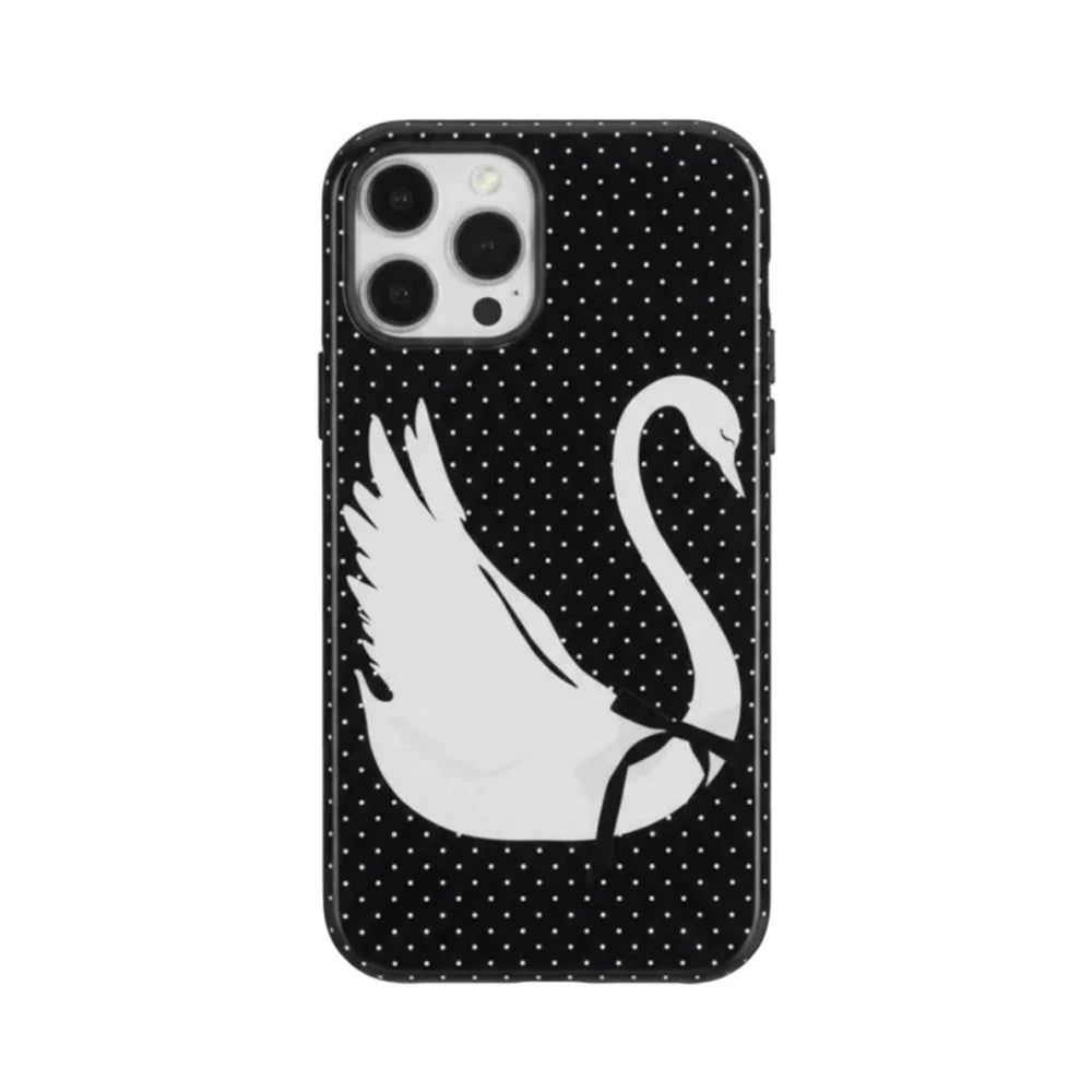 Luxury Clmj Black White Swan Lace Phone Case for iPhone 17 16 15 14 13 12 11 X XS XR Air Pro Max Plus Double-layer Back Cover