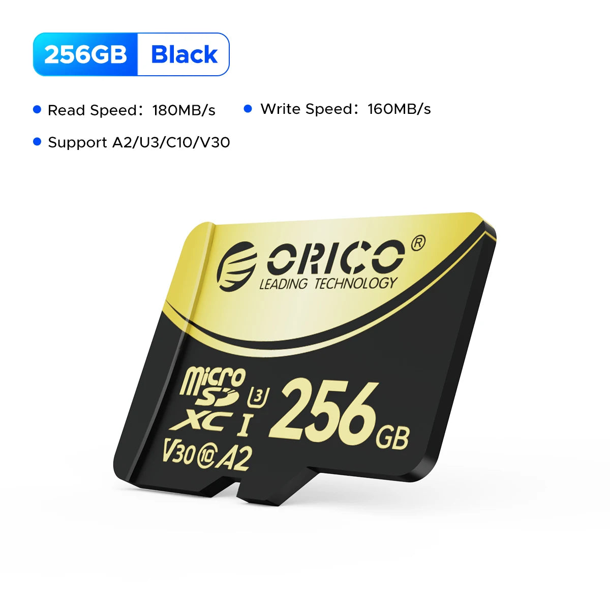 ORICO V3 256GB microSDXC UHS-I Memory Card, 180MB/s Read 160MB/s, 4K UHD Recoding, U3, Class10, V30, A2, Micro SD for Drone