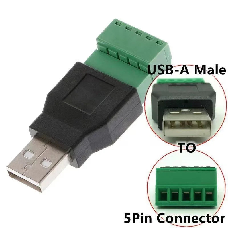 USB 2.0 Type A Male/Female to 5 Pin Screw Connector USB Jack with Shield Screw Terminal Plug Socket for Computer TV Keyboard