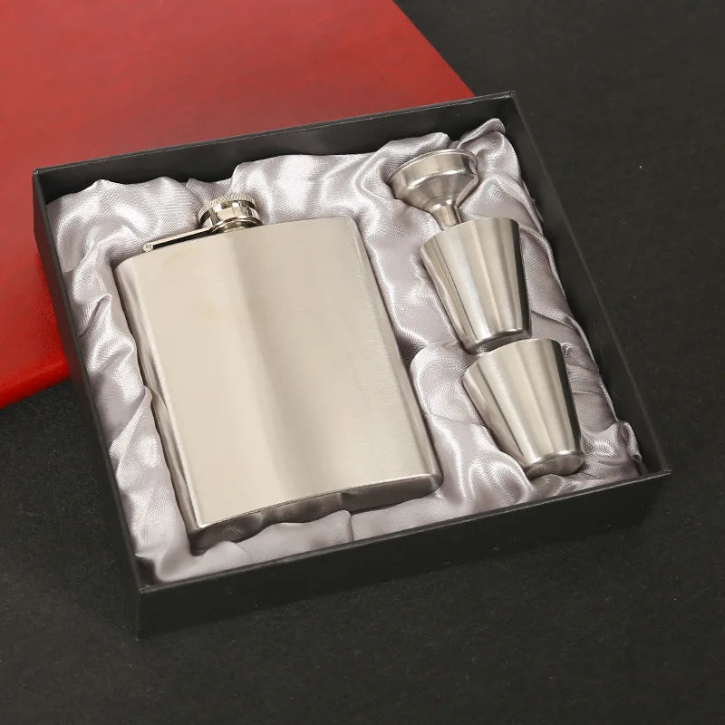 JUSTINLAU 7/8oz Portable Pocket Hip Flask Stainless Steel Whisky Flask Drink Alcohol Container Gift Box Vodka Drinking Bottles
