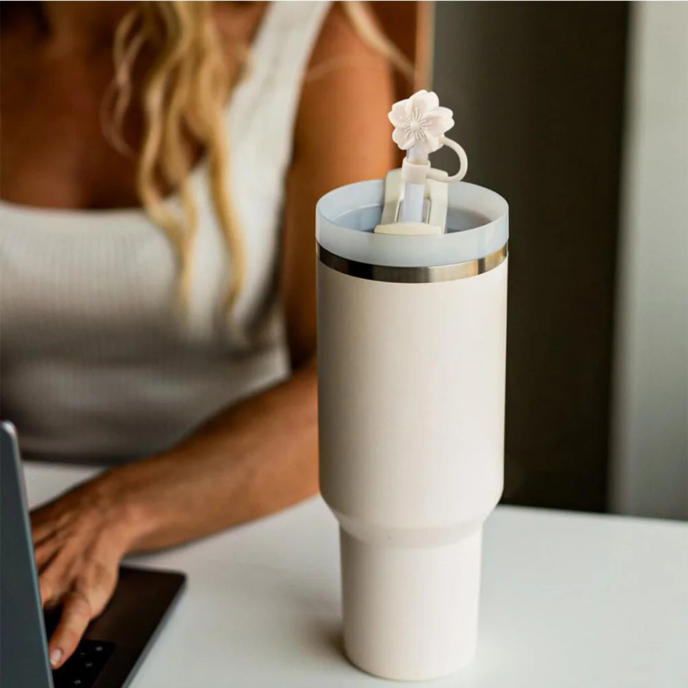 Straw Cover Cap for stanley Cup 3Pcs Begonia Flower Dust-Proof straw Toppers 10mm Reusable silicone straw Tips Lids Party Decor