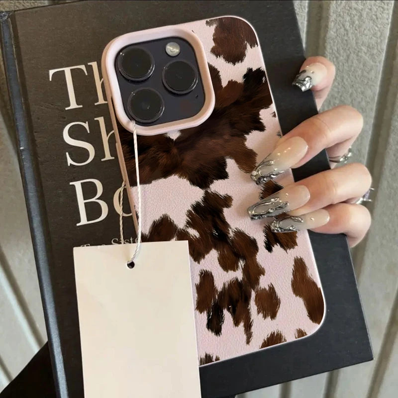 Creative Milk Cow Pattern Lychee Texture Phone Case For iPhone 17 16 15 14 13 12 11 Pro Max 17 Air 15 Plus X XS 16E Soft Cover