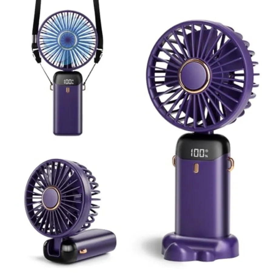 Portable Handheld Fan, 12 hours, Upgrade 3200mAh Portable Fan with LED Display, 90° Foldable, 5 Speed Wind, Hand Held/Neck/Desk