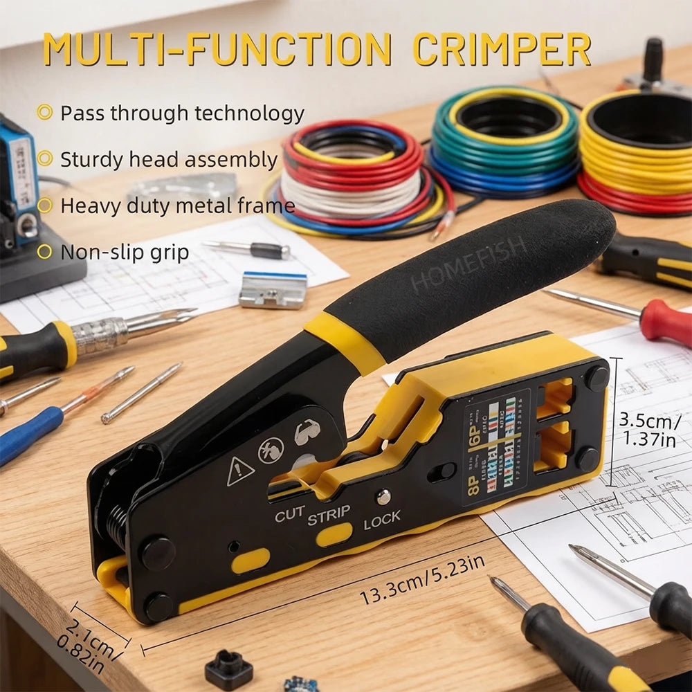 HOMEFISH 6088 Through-Hole Wire Crimper 8P6P Dual-Use Pliers for RJ45 Punch-Down RJ45 Crystal Head