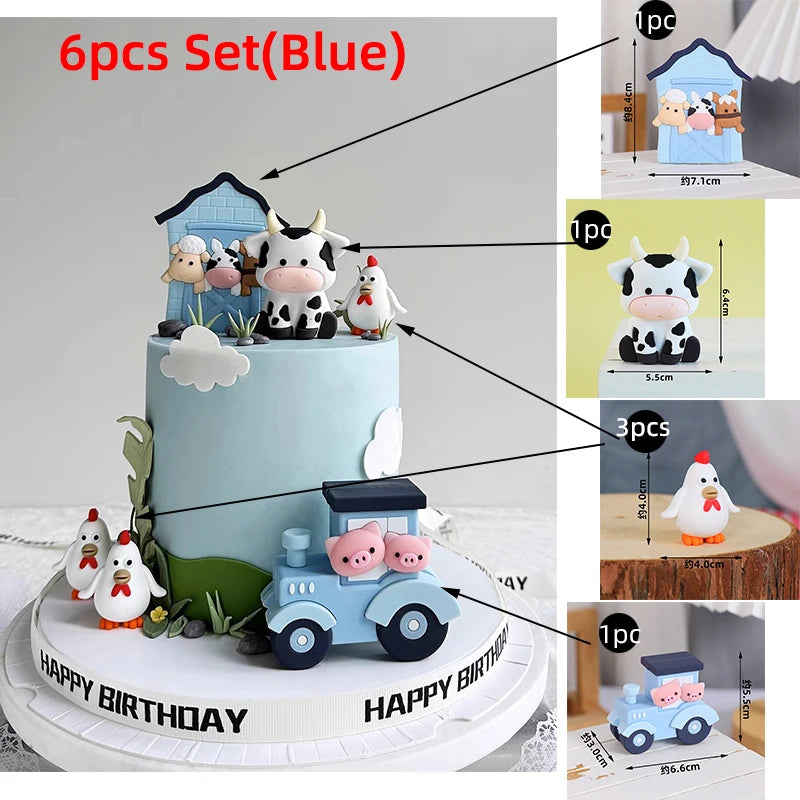 Farm Critters Cake Topper Yaks Ponies Sheep Piglets Chickens Farm Greenhouse Wooden House Boy Girl One Birthday Cake Decorations