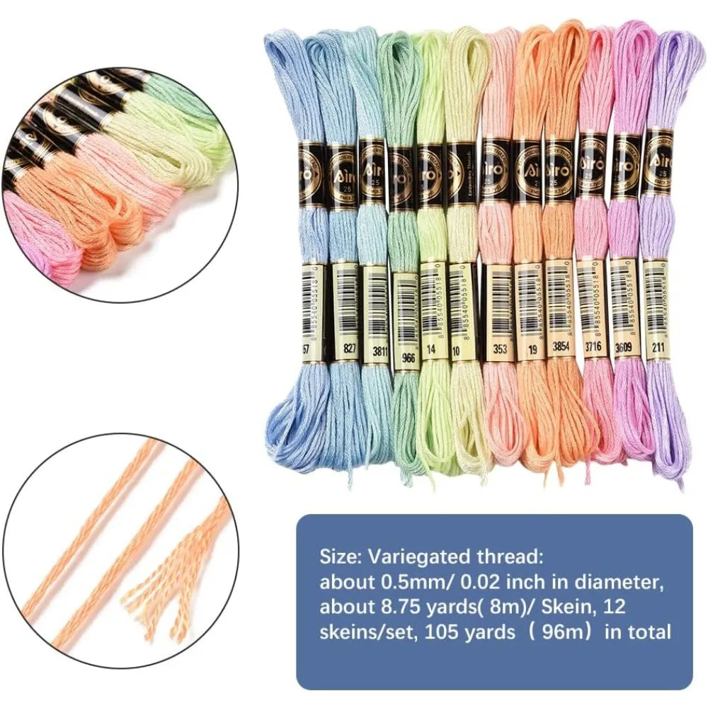 12 Skeins 105 Yards Embroidery Floss Cross Stitch Threads 6 Ply Variegated Macaroon Friendship Bracelet String Floss Threads