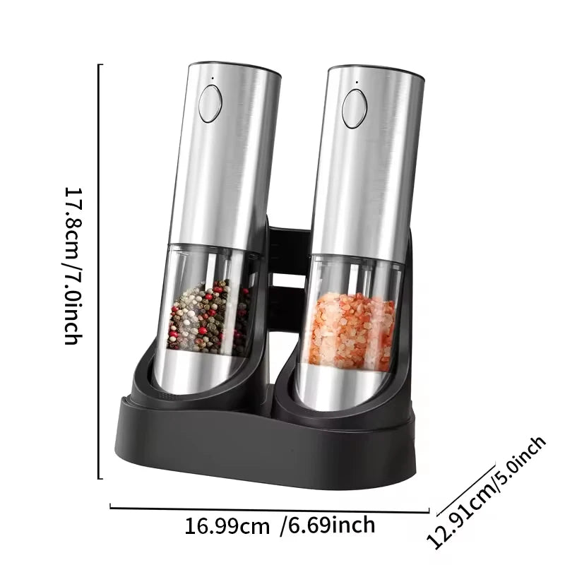 1/2 Pcs Electric Automatic Salt & Pepper Grinder with Spice Mill Storage Bins Kitchen Adjustable Grinding Tool