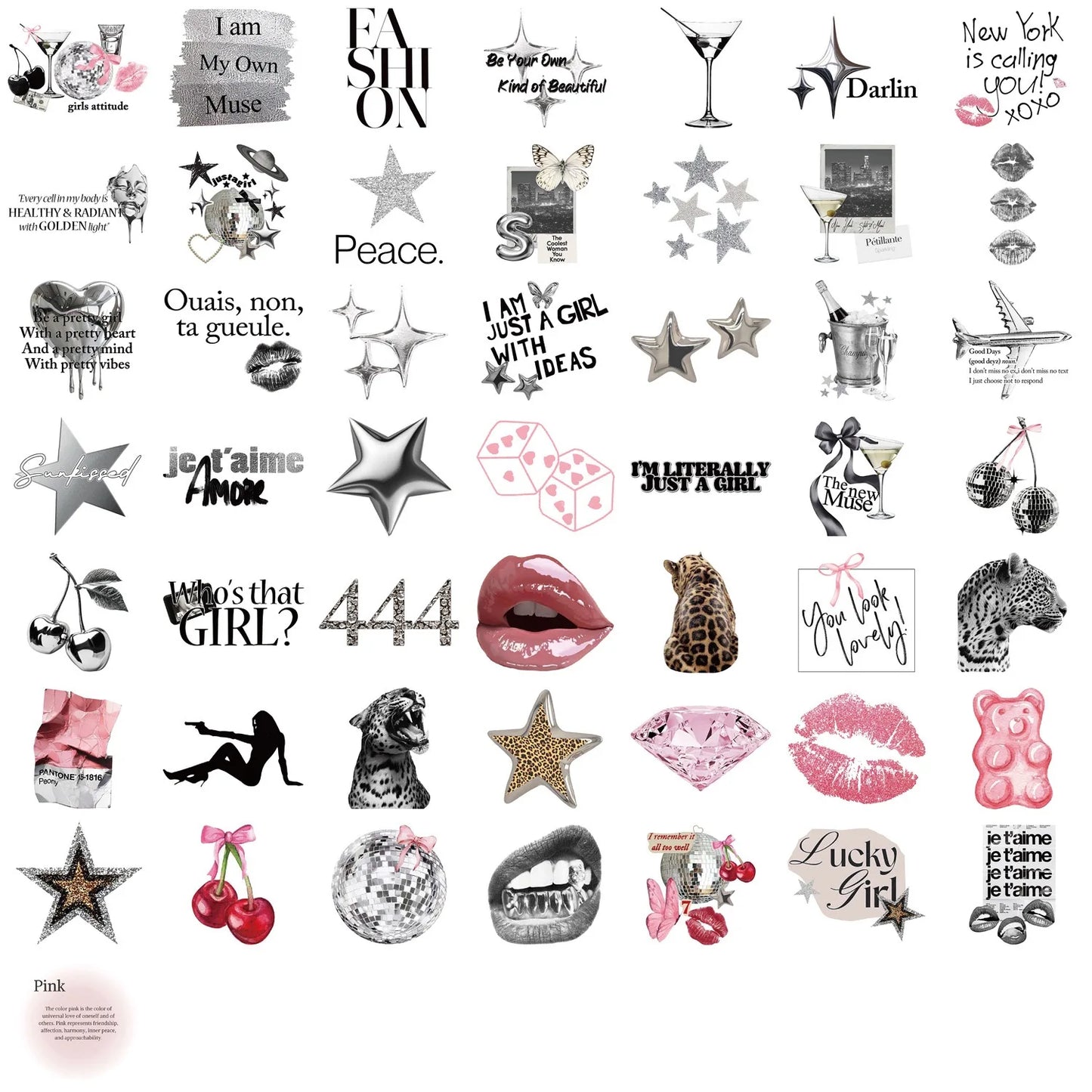 50/100pcs Cute Y2K Golden Silver Lucky Girl Stickers Decals For Phone Laptop Notebook Suitcase Skateboard DIY Aesthetic Sticker